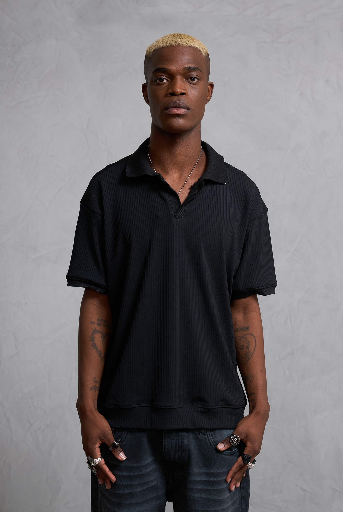 POLO CAMISERO RIB FELPA BLACK