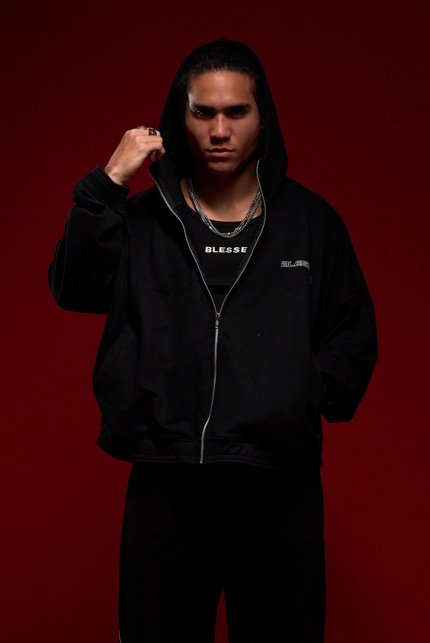 ZIP HODDIE BLESSED BLACK