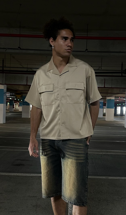 CAMISA CARGO BOXI BEIGE SATINADO