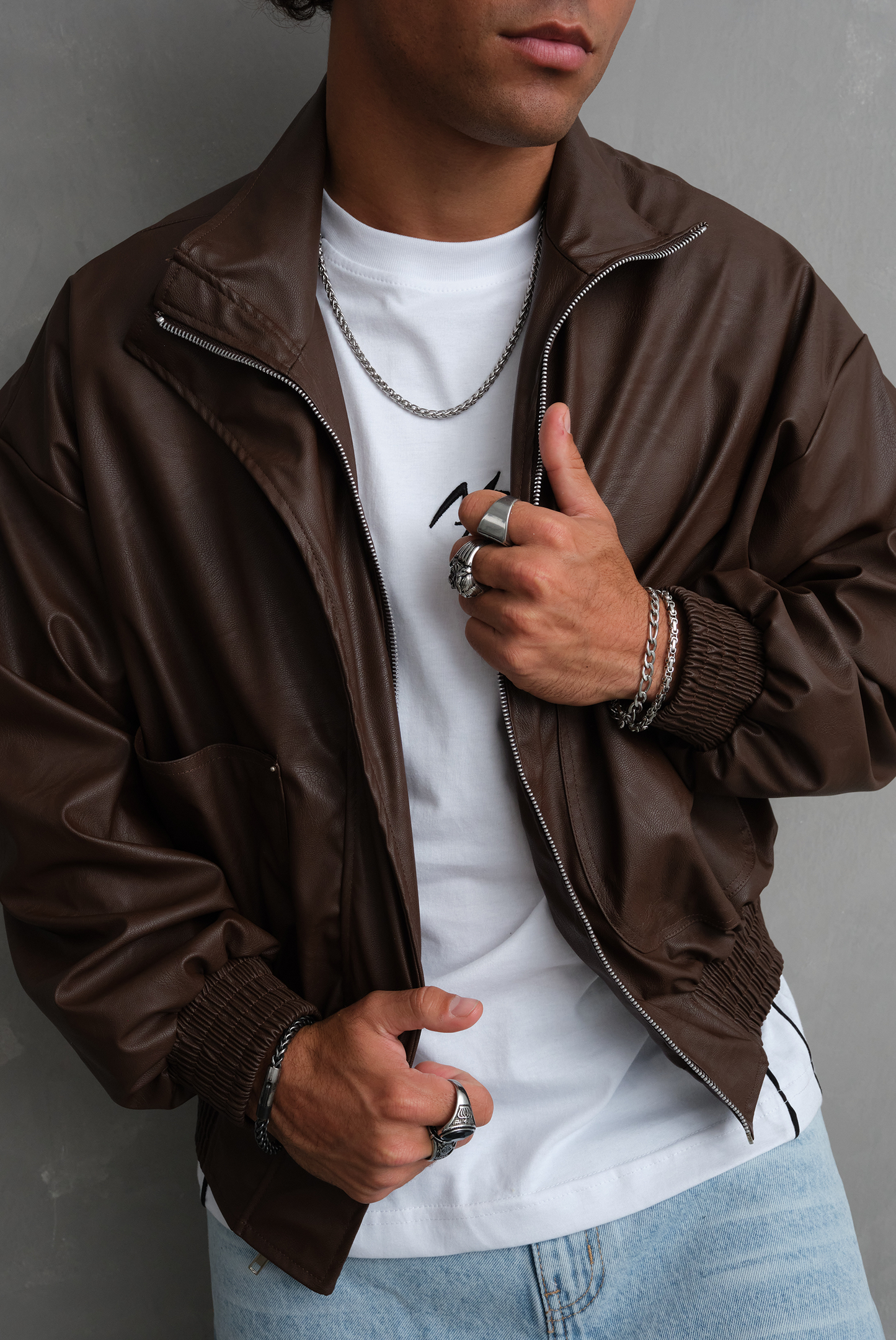 CASACA CUERINA  FILP BROWN
