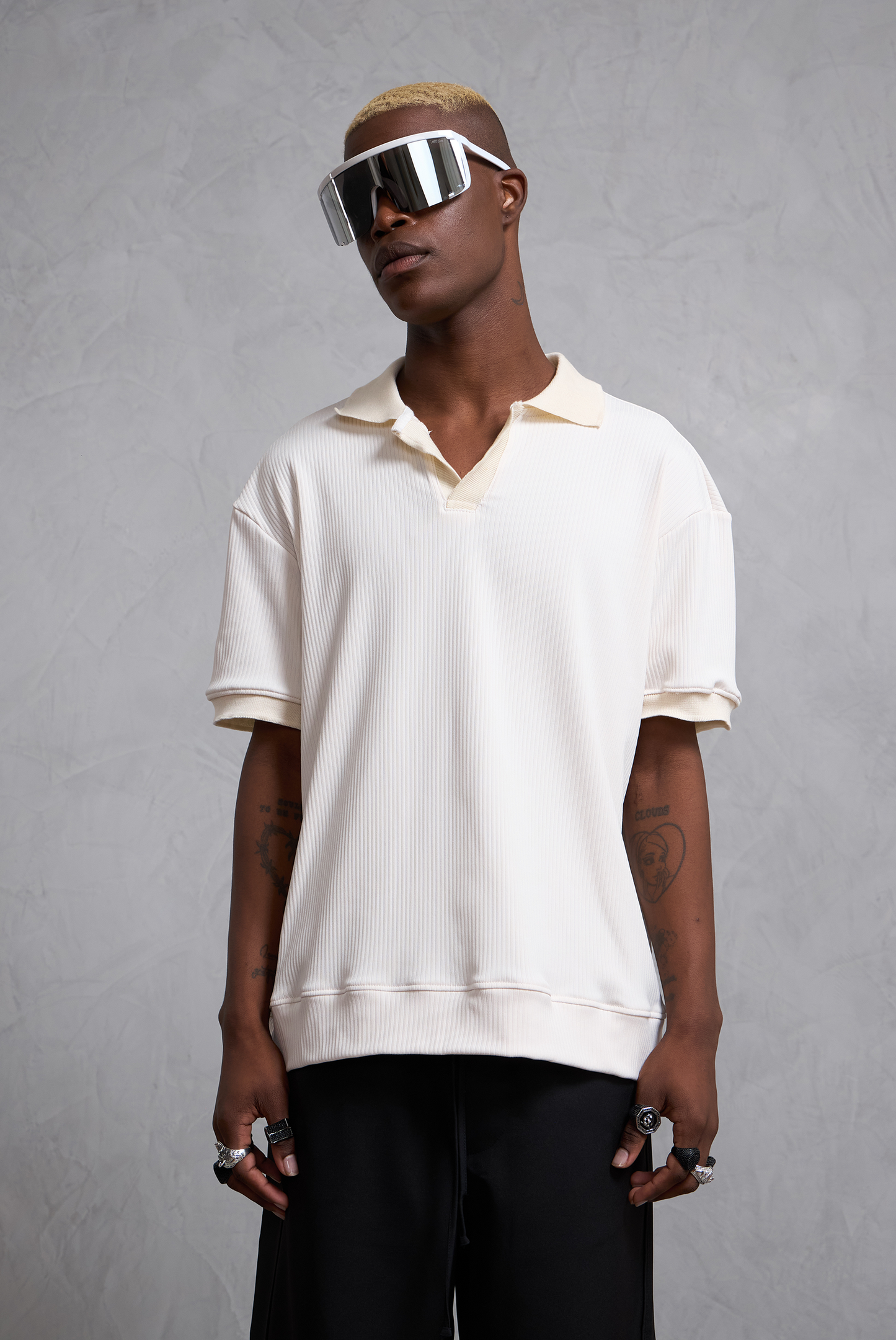 POLO CAMISERO RIB FELPA WHITE